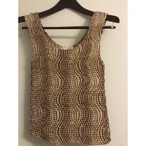 Maria Gabrielle NY Accordion Pleat Tank Top Stripe Brown Ivory blouse Sz S